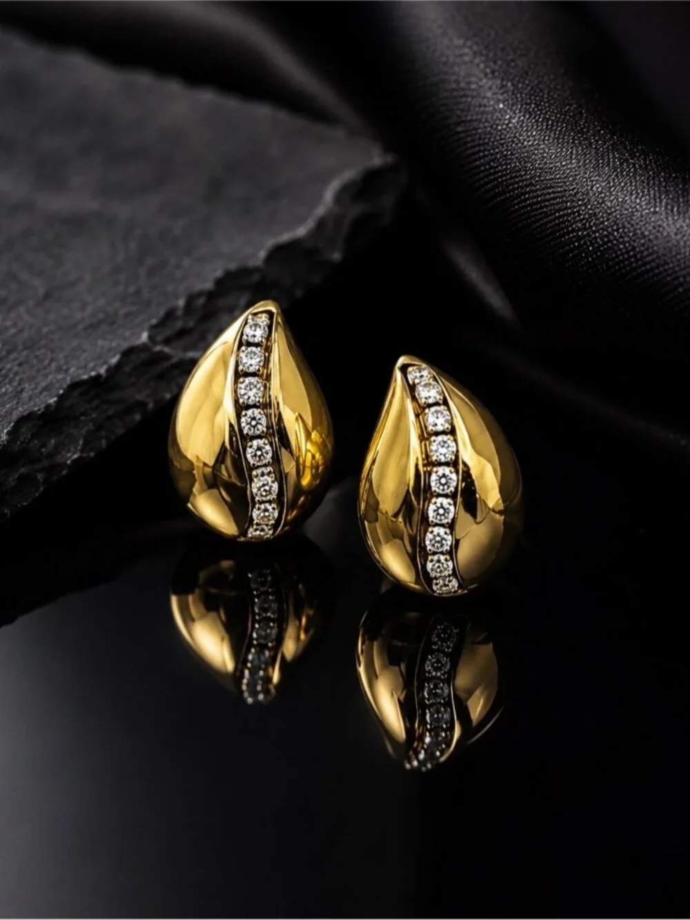Gold Zircon Teardrop Earrings - PVD Real Gold Plated